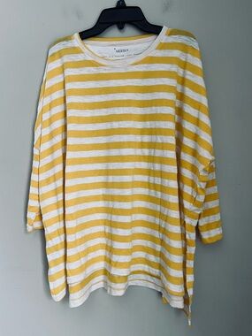 Mersea Yellow Striped Catalina Slub Tee Women’s OS 3/4 Sleeve Side Slit Crewneck